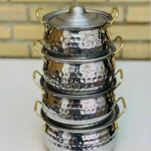 سرویس قابلمه روحی چکشی ۴ عددی با دسته طلایی