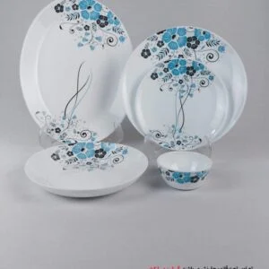 سرویس غذاخوری 25 پارچه اوپال مدل پالیز فیروزه‌ای آبی گرد کلاسیک