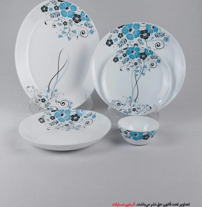 سرویس غذاخوری 25 پارچه اوپال مدل پالیز فیروزه‌ای آبی گرد کلاسیک