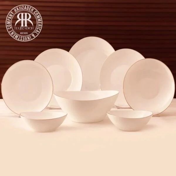 سرویس غذاخوری مقصود ۲۶ پارچه ارکوپال مدل بیضی لب طلا مناسب ۶ نفر