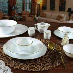 سرویس 26 پارچه دینو نیلوفری طرح سفید لب طلا